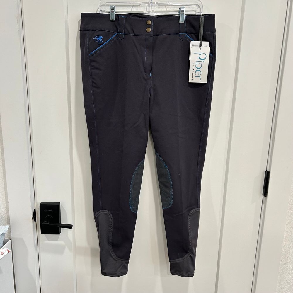 Piper SmartPak Women's Equestrian Riding Breeches Charcoal Blue Knee Patch 36L
